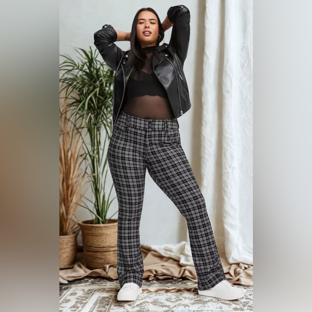 STUDIO BY Torrid Party Plaid Deep Black Trouser Boot Pants